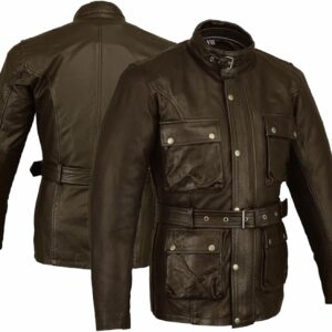 Trailmaster Vintage Motorradjacke Gewachstes Leder Braun 3XL-0