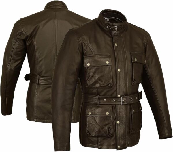 Trailmaster Vintage Motorradjacke Gewachstes Leder Braun 3XL-0