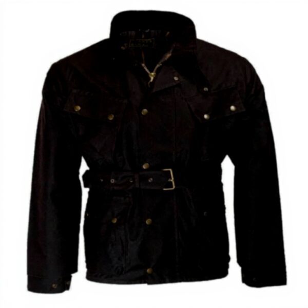 Walker amp Hawkes Explorer - Herren Outdoor-Jacke im Motorrad-Stil - gewachst - mit Gürtel amp 4 Taschen