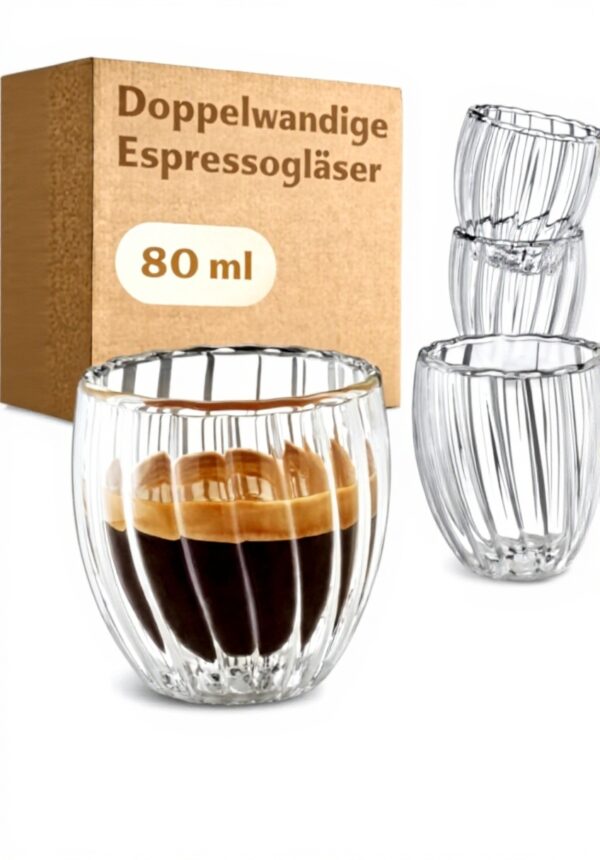 Cosumy Doppelwandige Espresso Gläser 80ml Set Riffel-Design