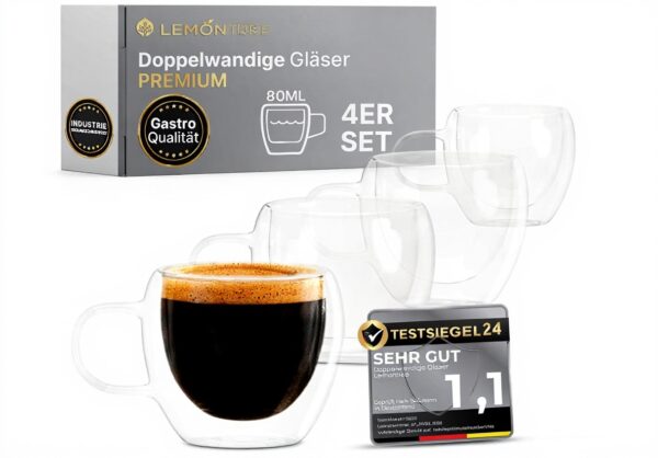 Lemontree Espressotassen 80ml - Borosilikatglas doppelwandig